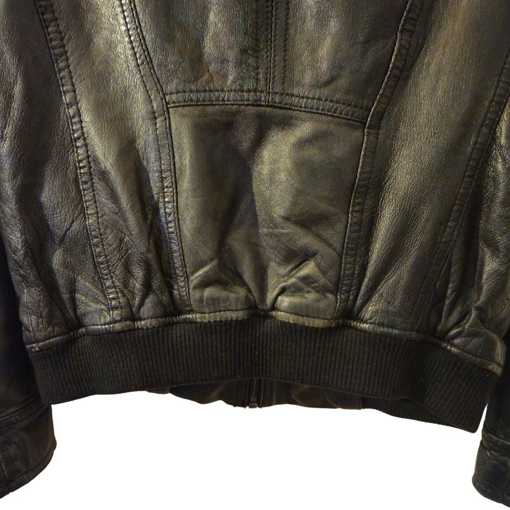 GUESS Womens Vintage Leather Jacket Zipper Pockets Black Size Small - Picture 4 of 9
